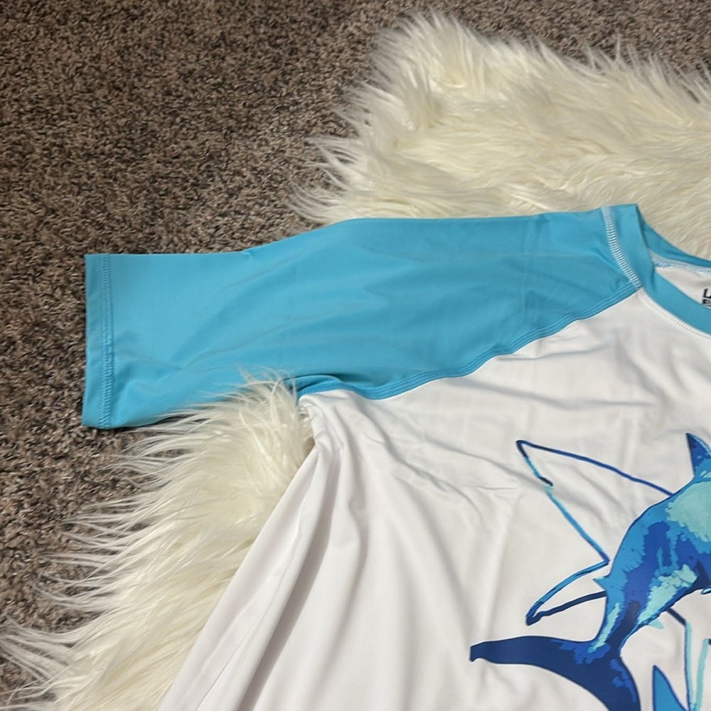 NEW In Packaging Lands End Youth Husky XXL 18-20 Sharks Swim Rash Guard Shirt - Picture 2 of 9